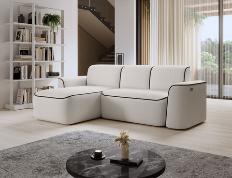 Coltar stanga 4 locuri ELTAP, Ume, 287x190x88 cm, lemn/poliester, alb/maro inchis