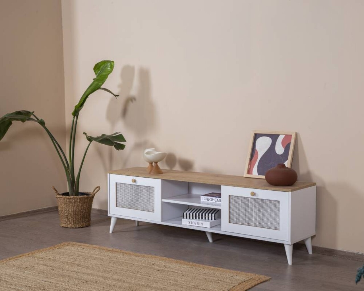 Comoda TV, Wolina, Calvin, 55x180x41 cm, Stejar alb - 2 | YEO