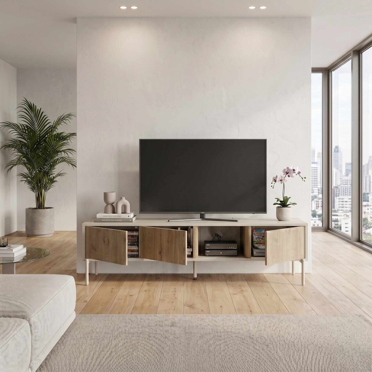 Comoda TV, Hanah Home, Ventro, 150x40x36 cm, Natural / Gresie — imaginea 3