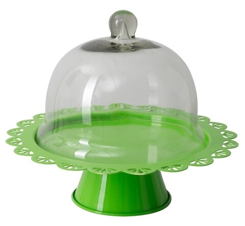 Platou pentru prajituri Fan Green, Mauro Ferretti, Ø27.5x22.5 cm, fier/sticla