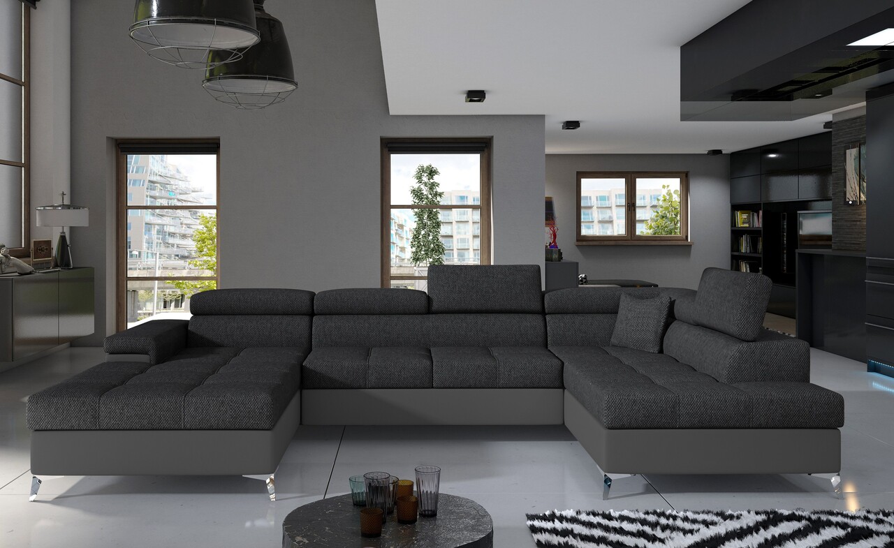 Coltar extensibil dreapta 5 locuri ELTAP, Edr-33, Eduardo, 337x205x88 cm, lemn/poliester, gri inchis/gri