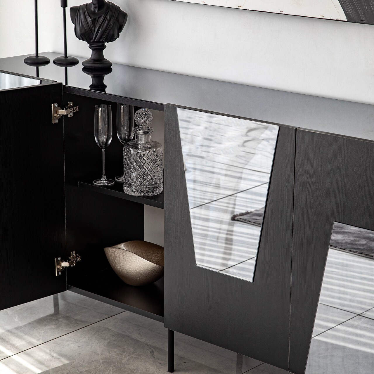 Consola, Hanah Home, Venice, 180x80x40 cm, Negru / Fume - imagine 7