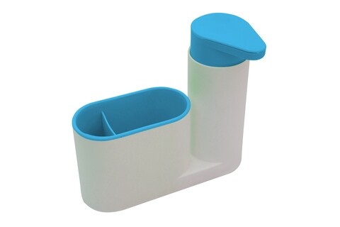Organizator pentru chiuveta 2in1 Bedora, plastic, alb/albastru