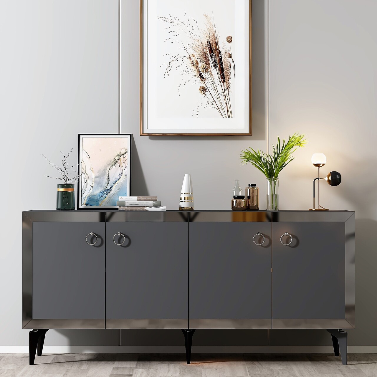 Consola, Olivia, Ponny, 150x40x79 cm, PAL , Antracit / Argintiu - 1 | YEO