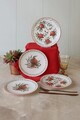 Set farfurii pentru desert, Hermia, 275KRM2574, Dimensiune: 20 cm (4 bucăți), Alb/Rosu