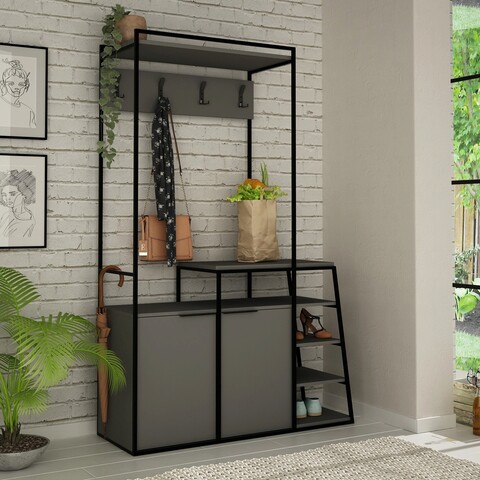 Cuier de perete, Decortie, Pall, 116x180x38 cm, Antracit / Negru Decortie