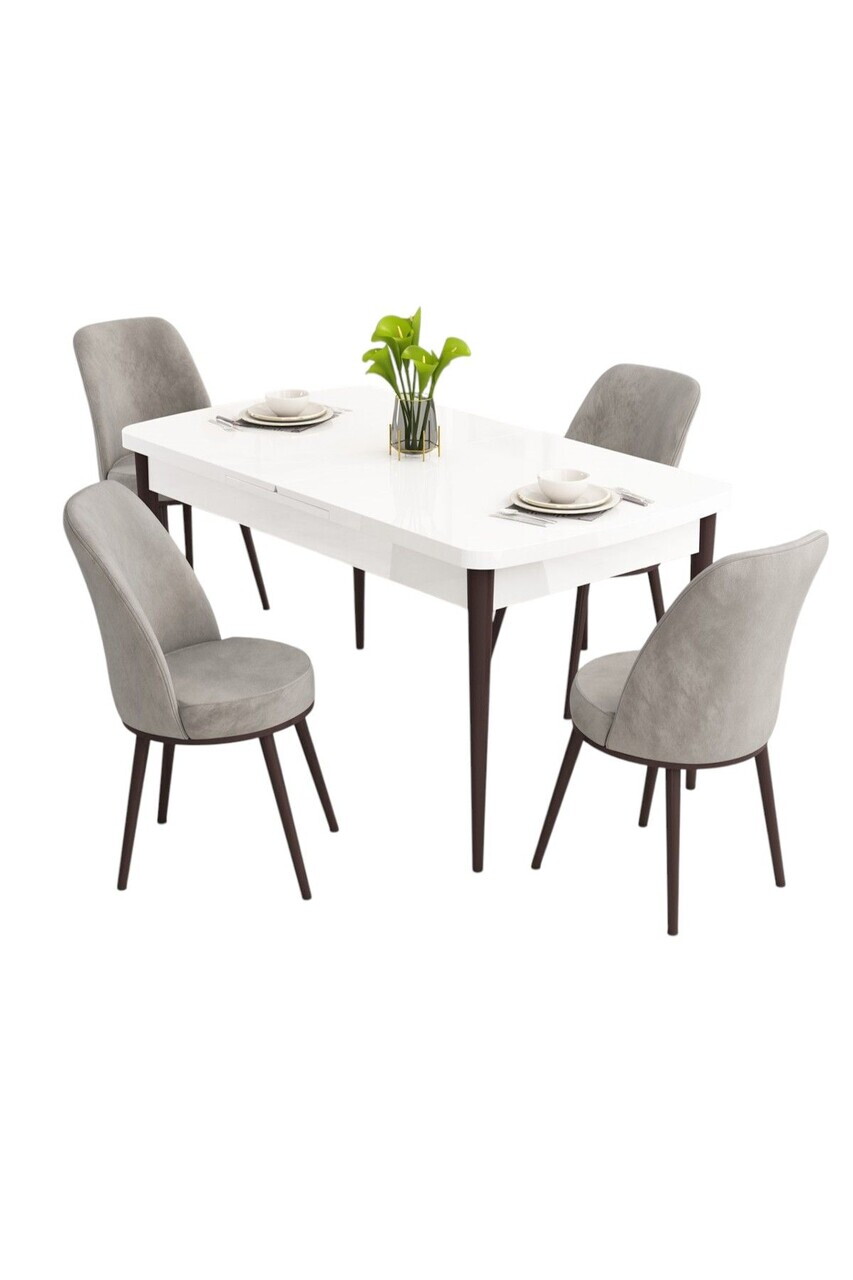 Set masa extensibila si scaune (5 piese), Hanah Home, Nix, Alb / Maro / Gri — imaginea 2