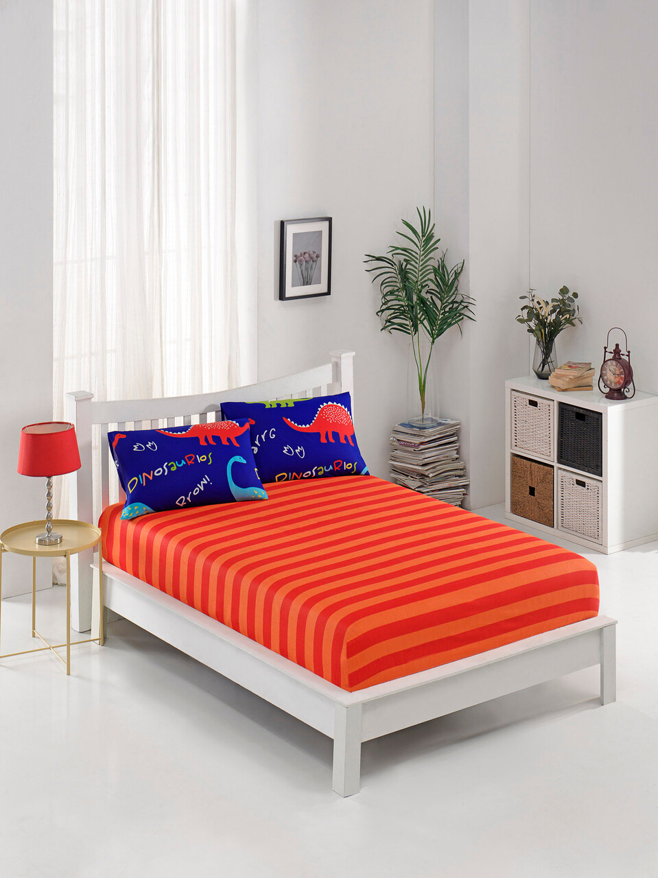 Set de pat pentru o persoana (cearceaf cu elastic si perna) 2 piese, Dinazorus - Blue, EnLora Home, 65% bumbac/35% poliester