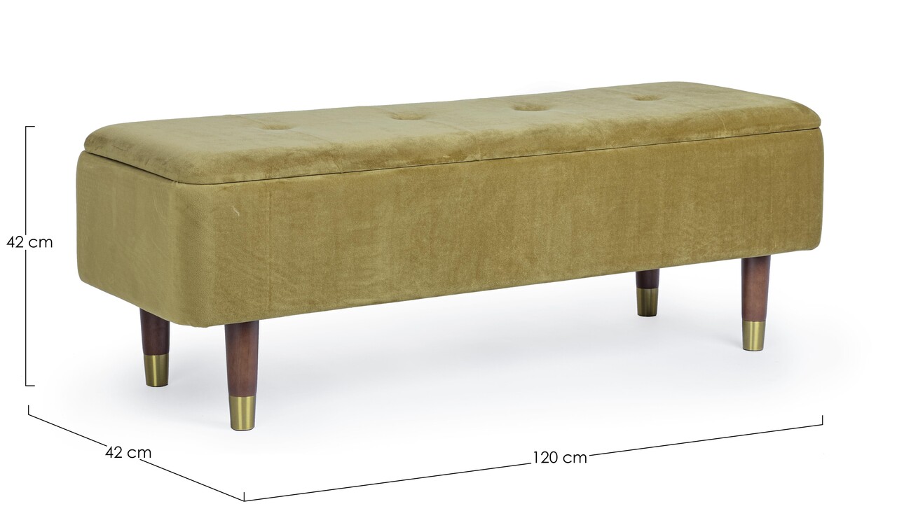 Bancheta Kira, Bizzotto, cu spatiu de depozitare, 120x42x42 cm, catifea, verde oliv - 1 | YEO