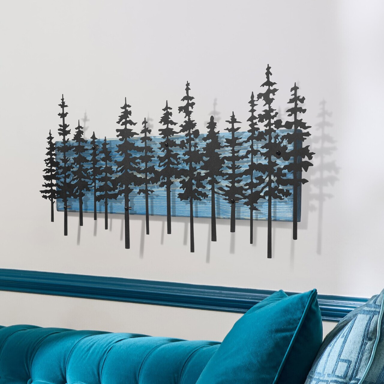 Decoratiune de perete, Nordic Pine, Cadru: Lemn (Grosime: 2 cm), Albastru/Negru