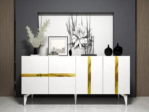 Consola, Olivia, Vania, 150x40x79 cm, PAL , Alb/Auriu