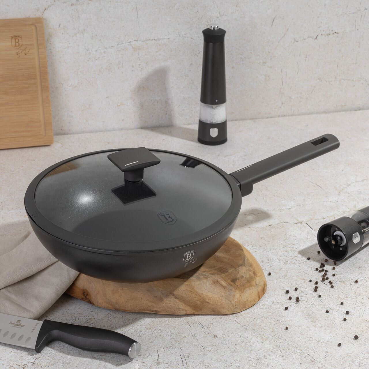 Tigaie Wok cu capac Berlinger Haus, Anthracite, 28 cm, 3.2 L, aluminiu forjat, antracit mat - imagine 5