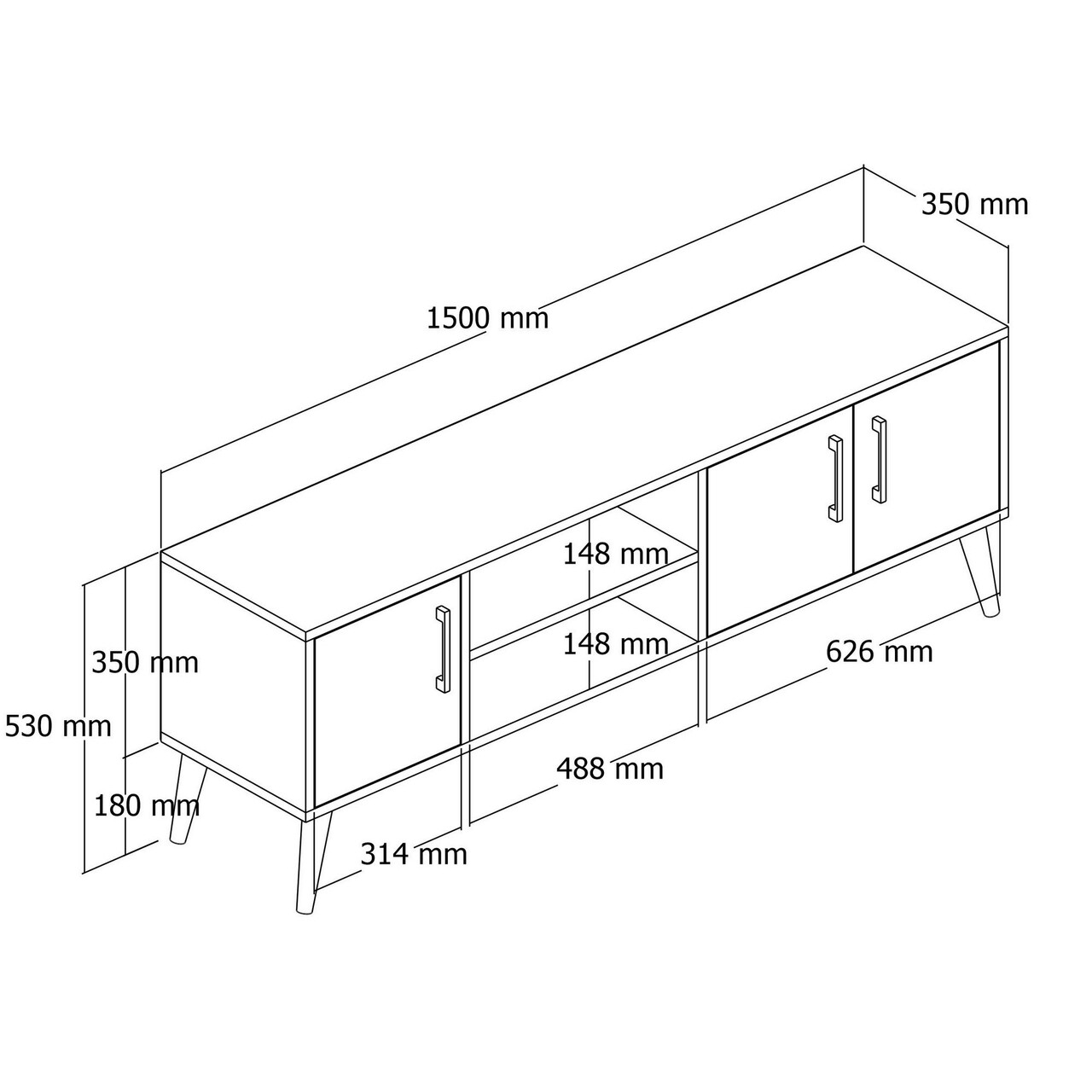 Comoda TV, Mezza, Exxen, 150x52x34 cm, Nuc / Antracit