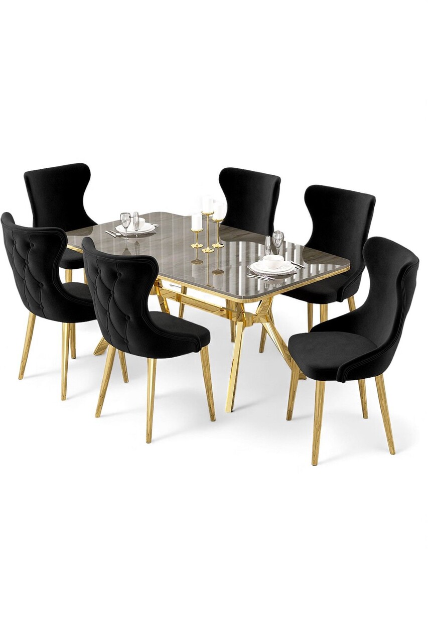 Set masa extensibila si scaune, Hanah Home, Esla, Antracit / Aur / Negru - view 2