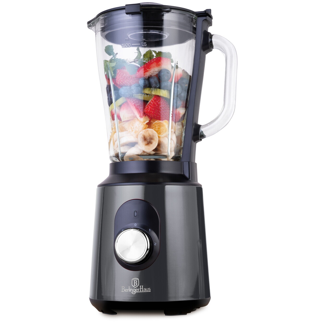 Blender de masa Berlinger Haus, Carbon Pro, 1000W, 1.5 L, inox/sticla/plastic, gri inchis/transparent - imagine 4