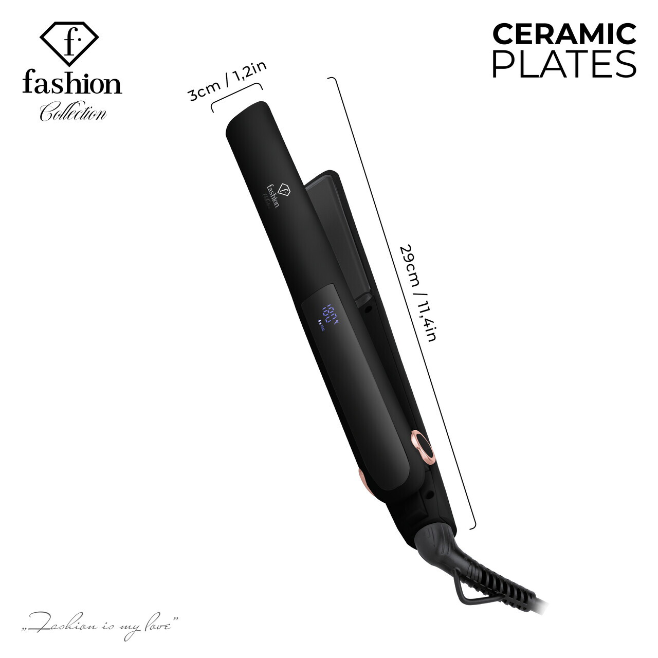 Placa de par Fashion TV, Matte Black-Rose Gold, 50W, 210°C, invelis ceramic, negru - imagine 6