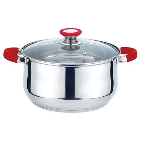 Oala cu capac Muhler, MR-4075, inox/sticla, 20 cm, 3 L, rosu
