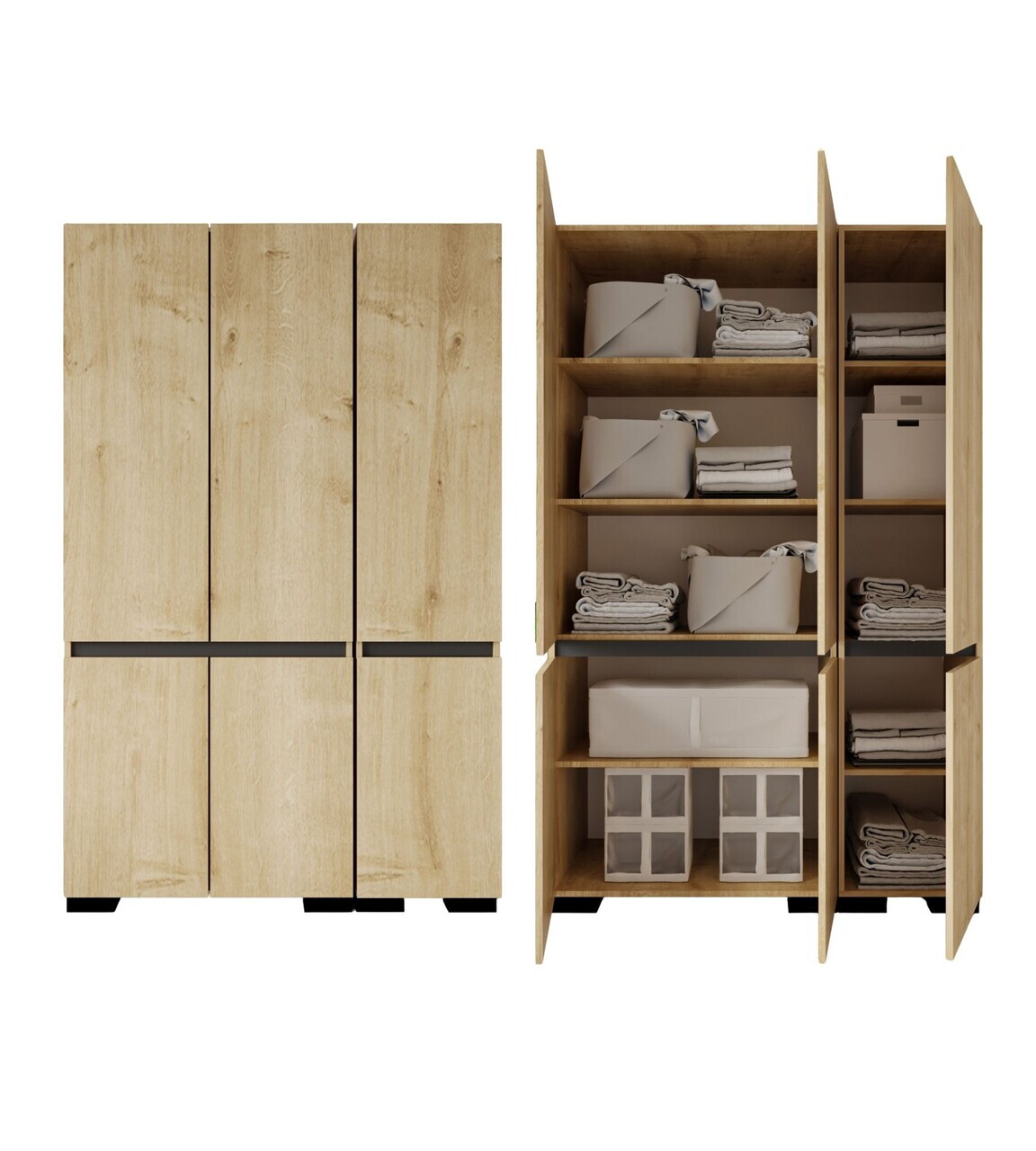 Dulap pentru haine, Hanah Home, Floransa 135, 135x210x52 cm, PAL MELAMINAT, Stejar safir / Antracit — imaginea 5