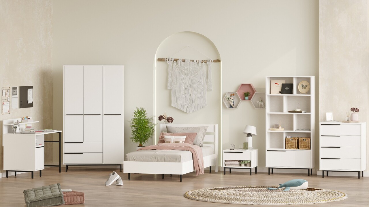Set dormitor pentru copii, Locelso, ON26-W, Alb - 1 | YEO