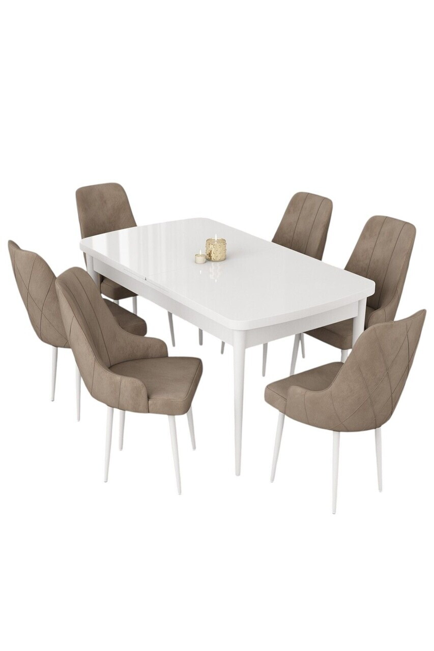 Set masa extensibila si scaune (7 piese), Hanah Home, Eta, Alb / Cappuccino — imaginea 2