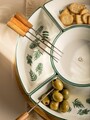 Platou servire cu tava rotativa Fincan, Homla, 30 cm, portelan/bambus, multicolor
