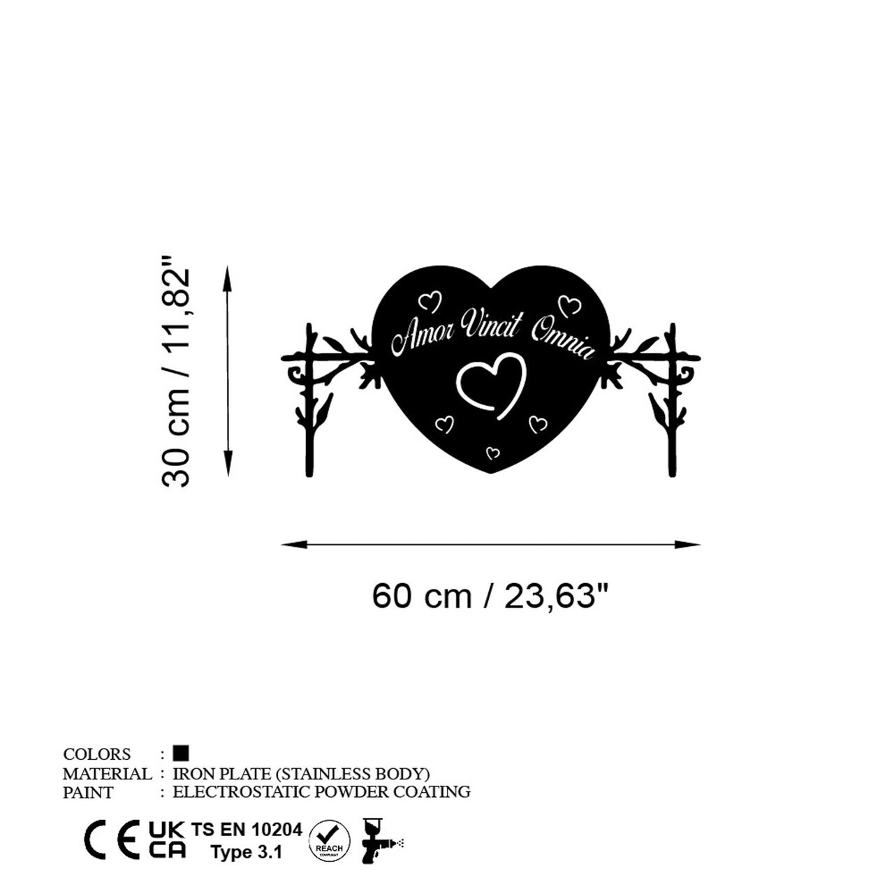 Decoratiune de perete, Omnia Vincit Amor 2, Dimensiune: 60 x 30 cm, Negru — imaginea 6
