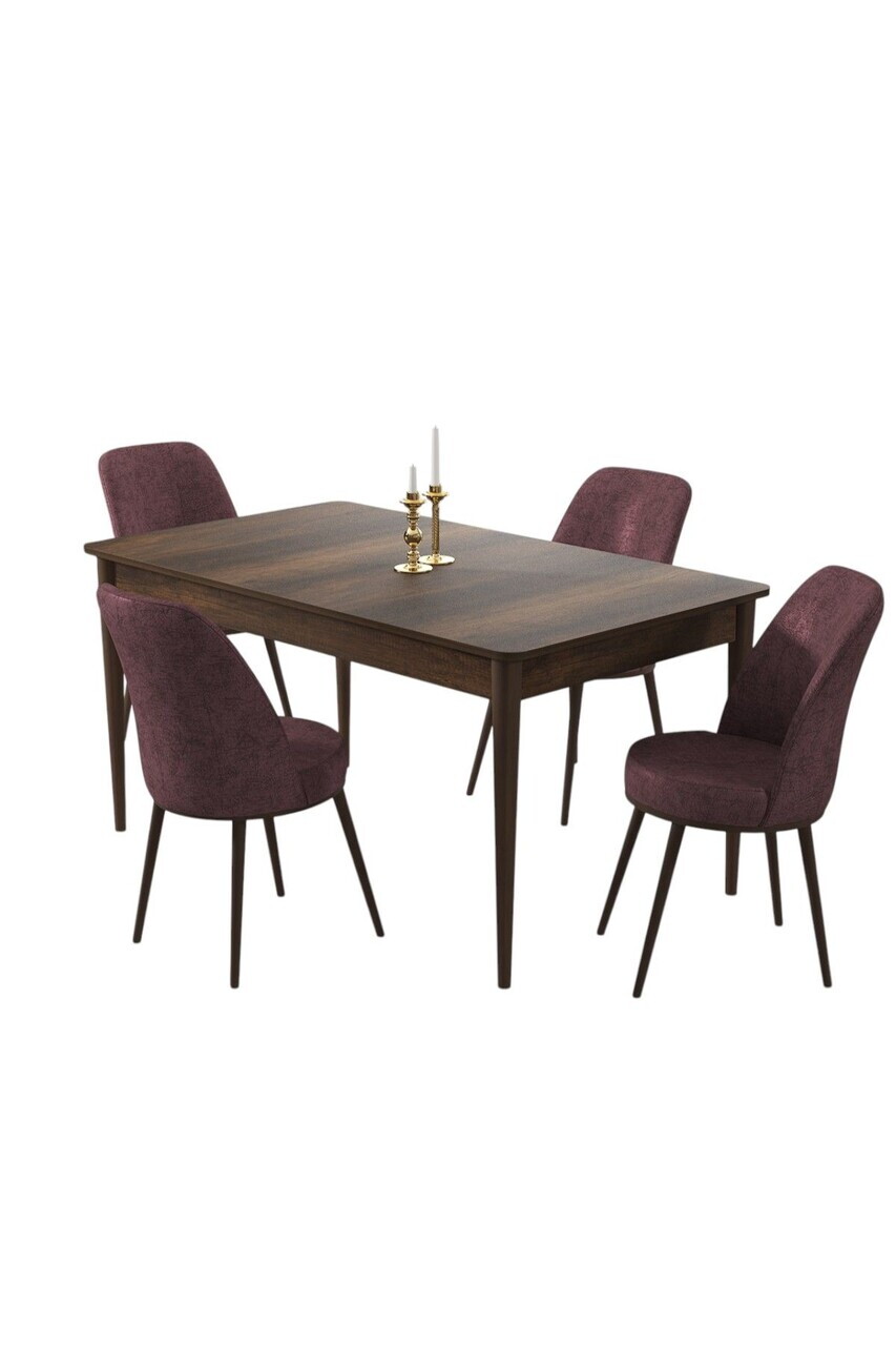 Set masa si scaune (5 piese), Hanah Home, Pir, Model baroc din lemn / Roz prăfuit — imaginea 2