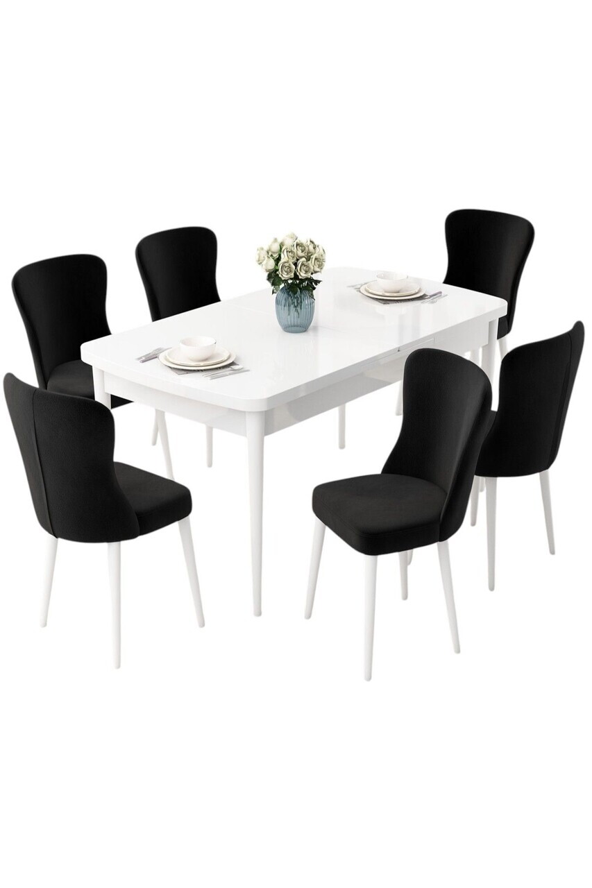 Set masa extensibila si scaune (7 piese), Hanah Home, Due, Alb/Negru — imaginea 2