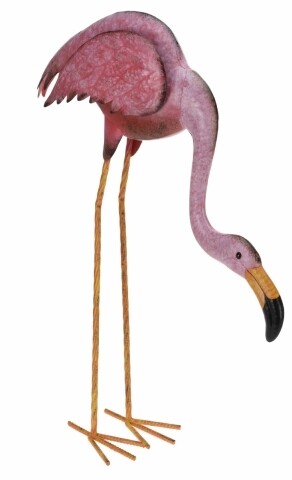 Decoratiune Flamingo curbat, 50x15x55 cm, metal, roz