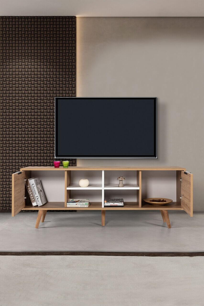 Comoda TV, Hanah Home, Sina 3621, 160x59x35 cm, PAL, Stejar Safir / Alb — imaginea 2