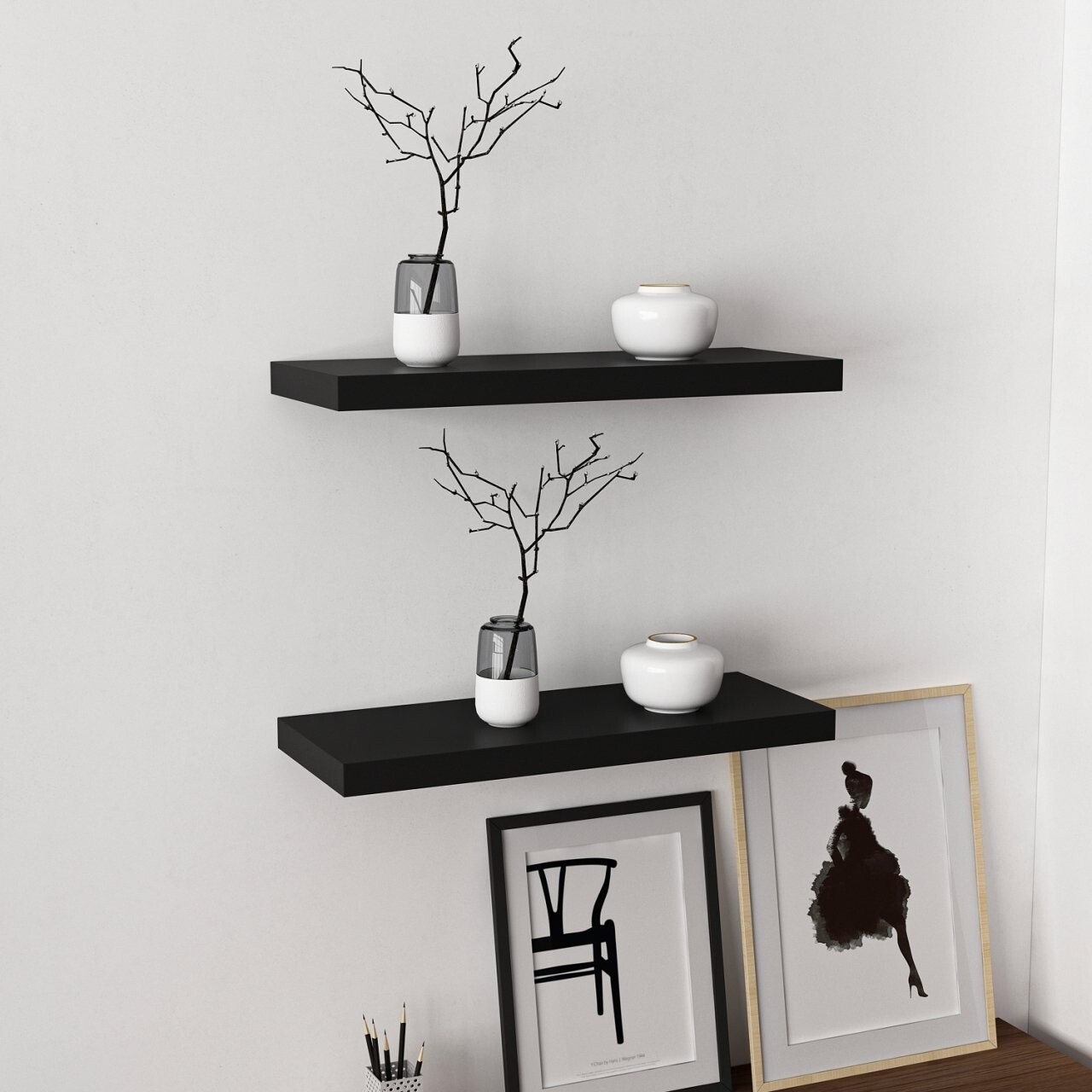 Raft de perete, Minerva, Gizli2 60, 60x3.6x23 cm, PAL, Negru - 1 | YEO