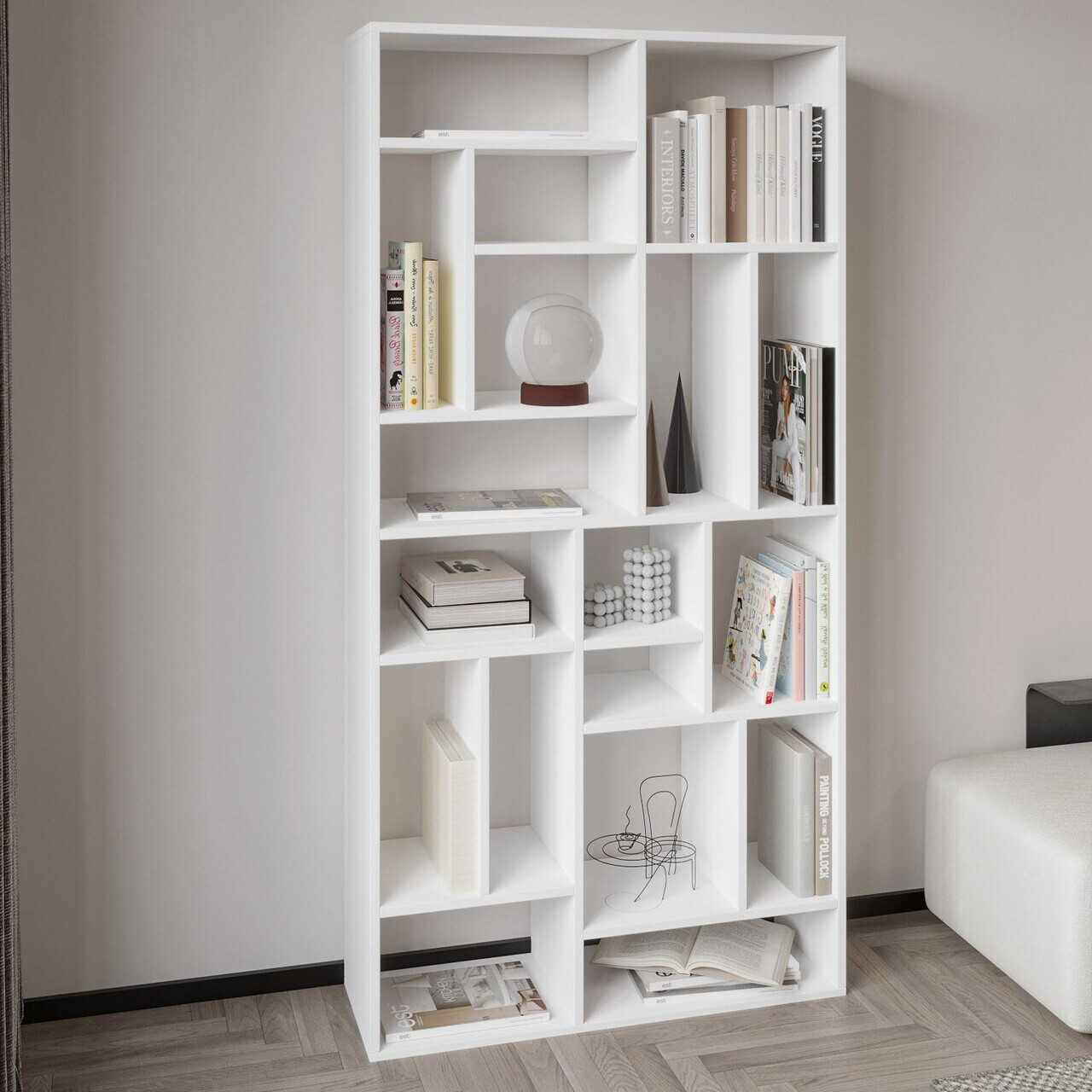 Corp biblioteca, Hanah Home, Nicola, 90x180x30 cm, PAL, Alb — imaginea 2
