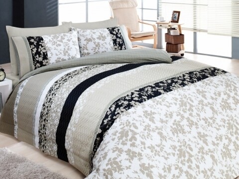 Lenjerie de pat matlasata pentru o persoana, 3 piese, 100% bumbac ranforce, Cotton Box, Deborah Beige