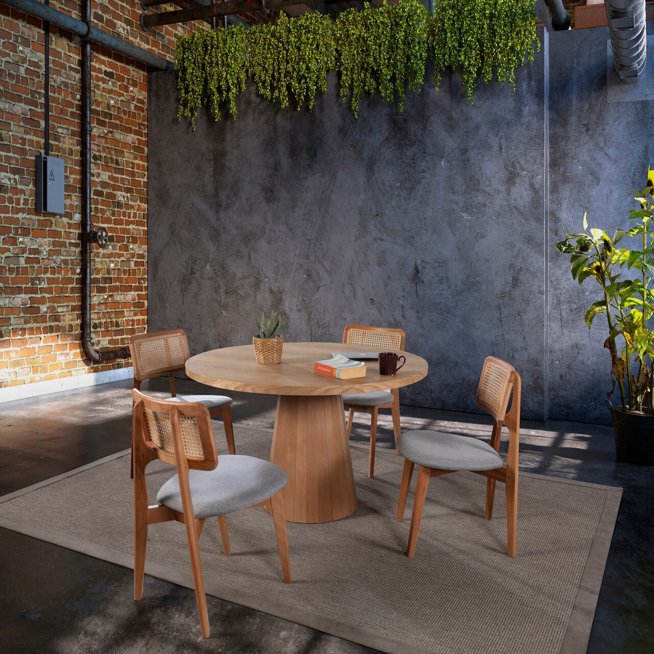 Set masă și scaune (5 bucăți), Hanah Home, Albero146, Natural - imagine 2