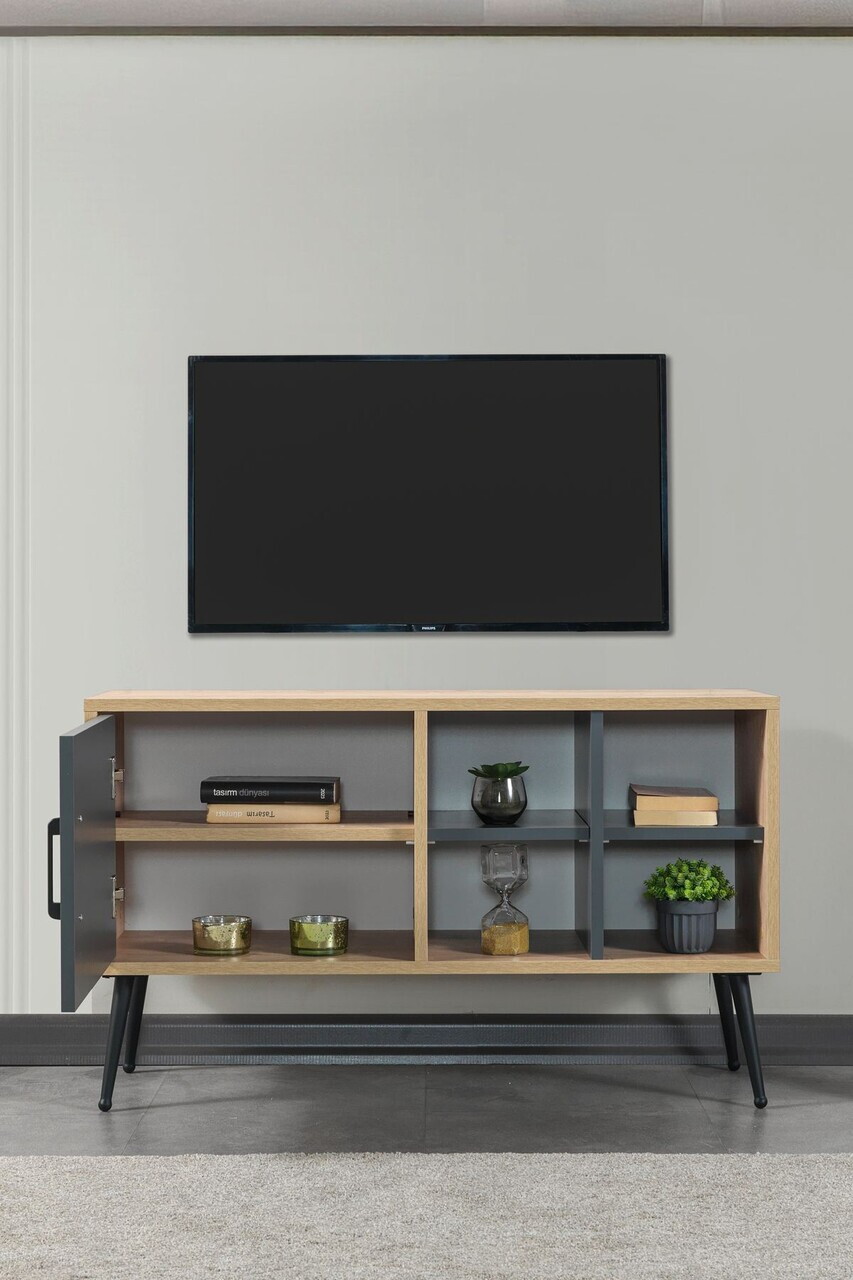 Comoda TV, Hanah Home, Şile 3109, 100x60x35 cm, PAL, Stejar safir / Antracit — imaginea 2