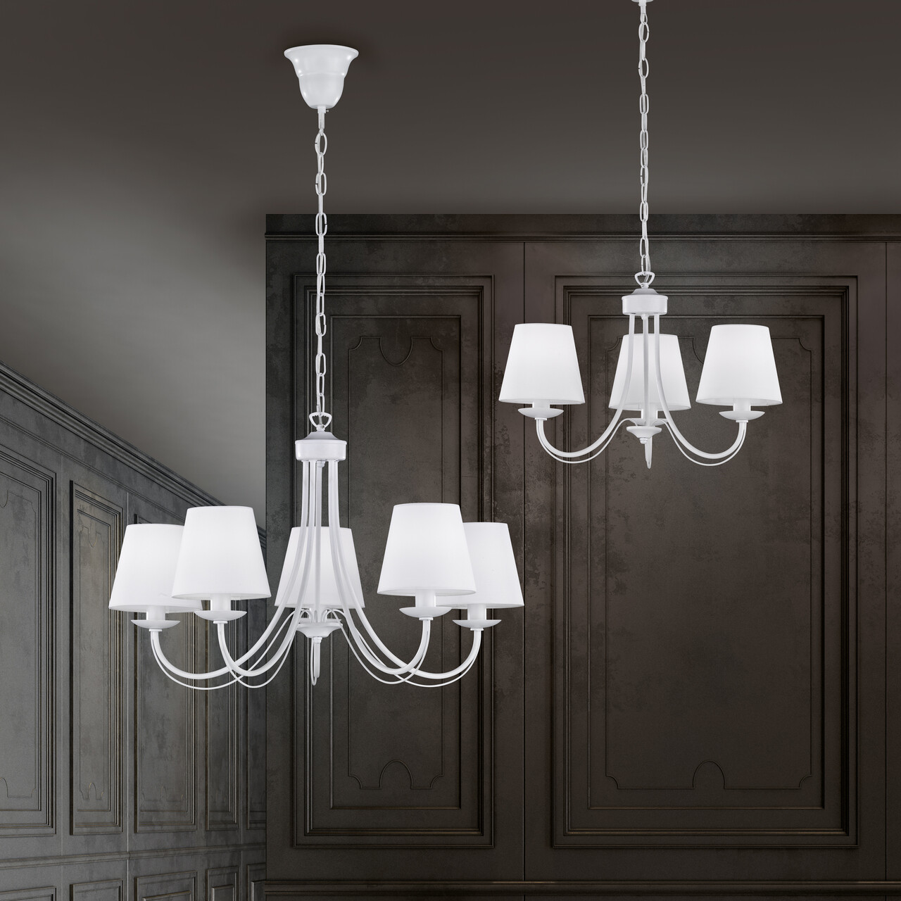 Candelabru Cortez, TRIO, 52x150 cm, 28W, 3x E14, metal, alb mat