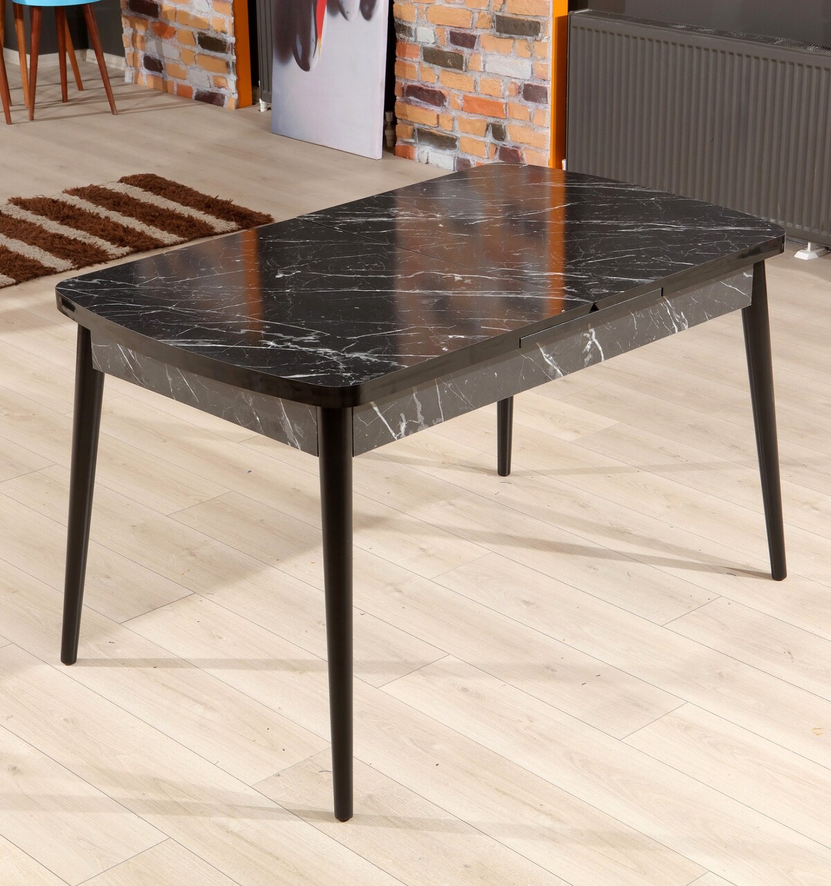 Masa de sufragerie extensibila, Beckley, Bendir, 132x79x76.5 cm, PAL, Alb/Negru - 1 | YEO