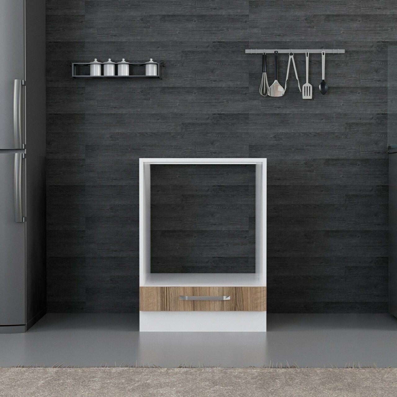 Dulap pentru bucatarie, Hanah Home, Minar, 60x87x58 cm, Alb / Dore
