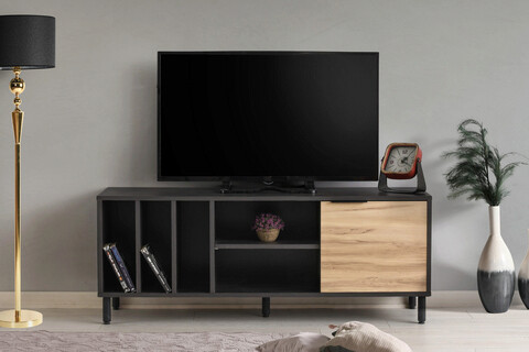 Comoda tv, kalune design, gordes, 140x55x40 cm, maro închis / stejar
