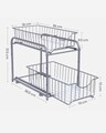 Organizator de bucatarie cu 2 cosuri glisante, Vasagle, 36x21x25.5-31.5 cm, otel, argintiu