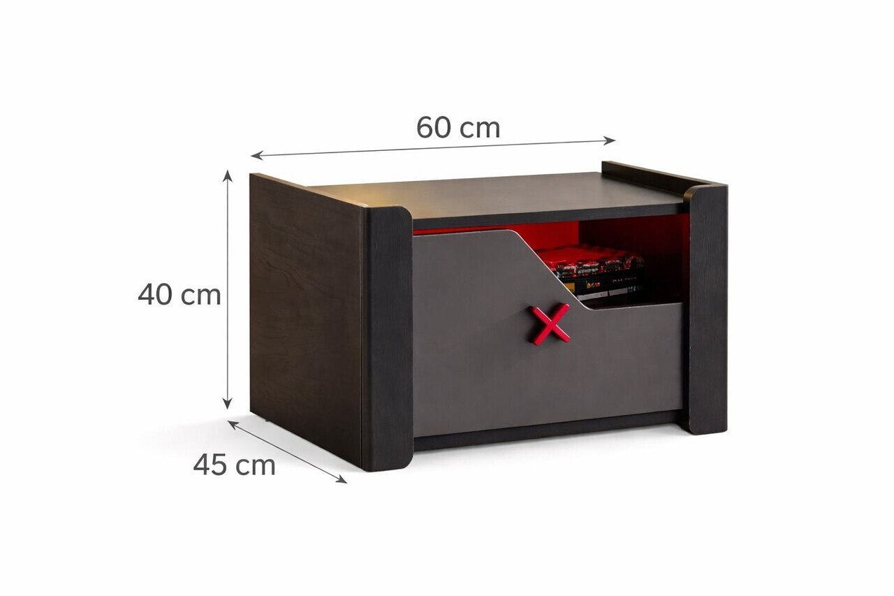 Noptiera, Hanah Home, Gaming Zone, 60x40x45 cm, PAL, Antracit - view 4