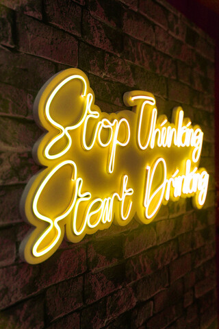 Decoratiune luminoasa LED, Stop Thinking Start Drinking, Benzi flexibile de neon, DC 12 V, Galben mezoni.ro