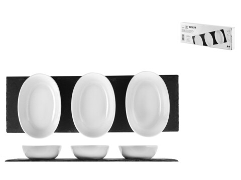 Set 3 boluri si platou pentru aperitive Oval H&H, 30 x 10 cm, bambus/portelan