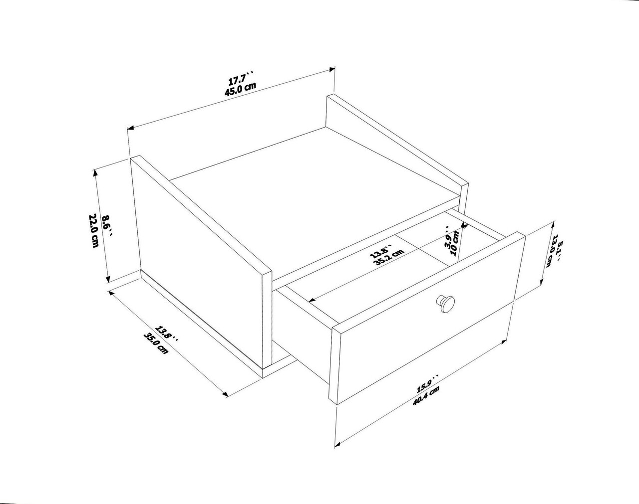 Noptiera, Zena Home, Anel, 45x22x35 cm, PAL, Alb