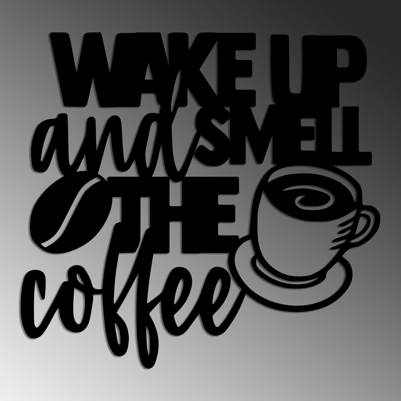 Decoratiune de perete, Wake up Coffee, Dimensiuni: 52 x 48 cm , Negru — imaginea 4