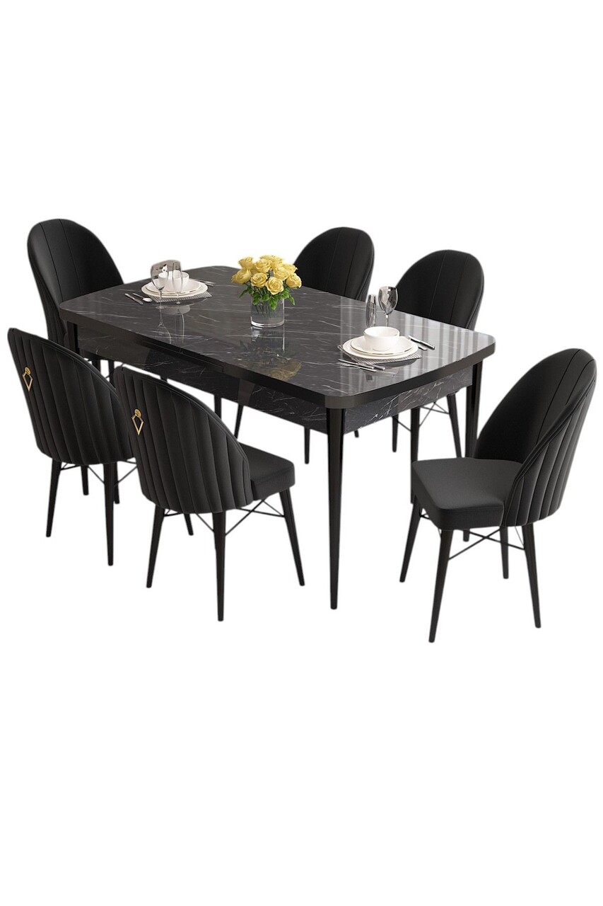 Set masa extensibila si scaune, Hanah Home, Roz, Marmură neagră / Negru - view 2