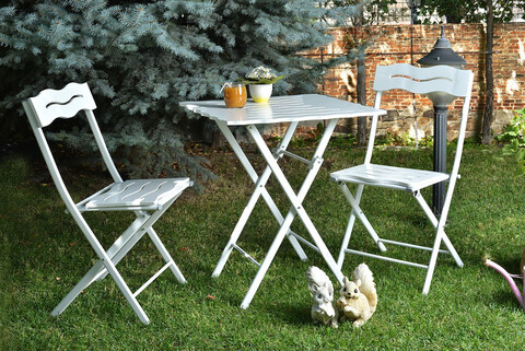 Set mobilier de gradina 3 piese, valovi, bistro set 1, mdf , alb
