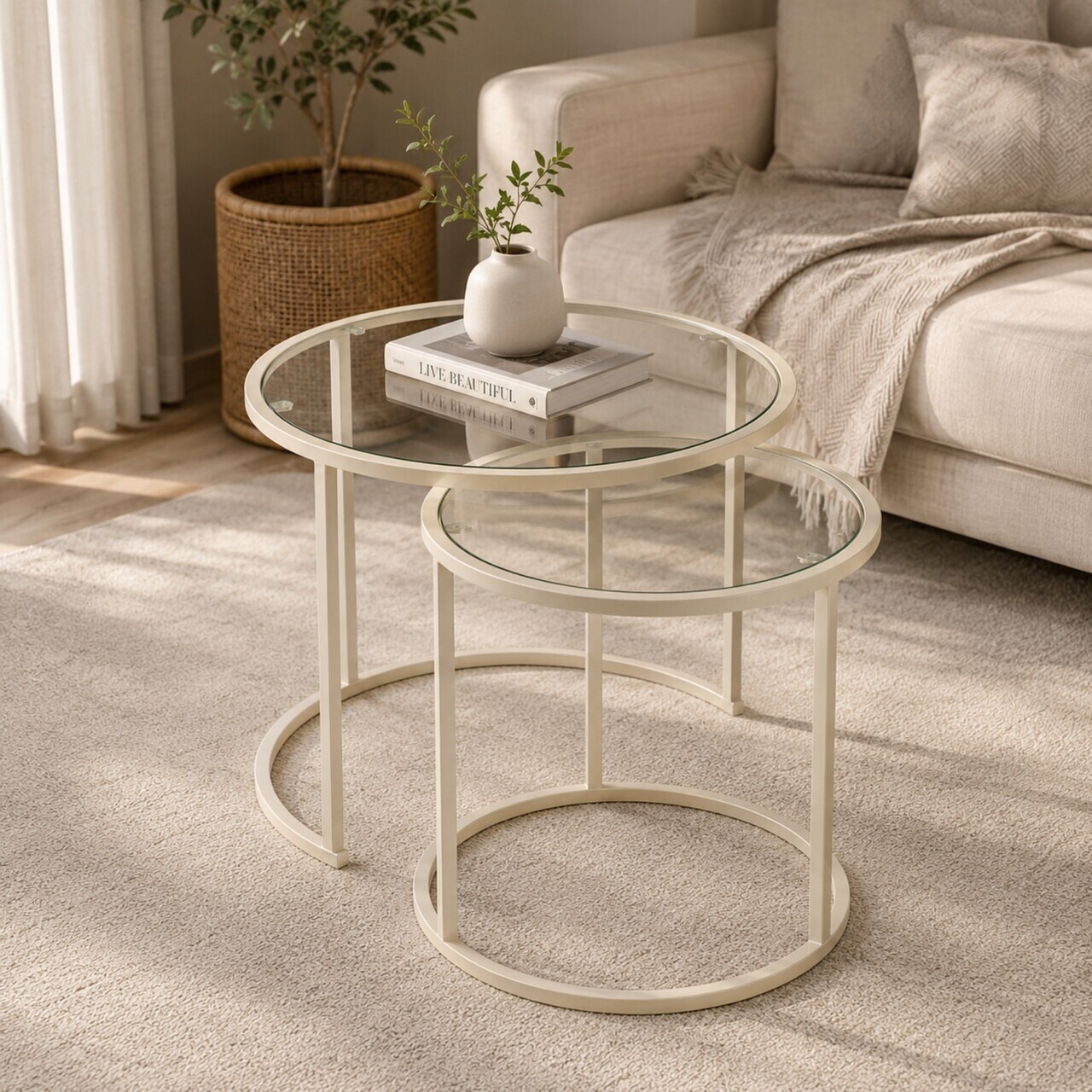 Set masute de cafea, Hanah Home, Beige-Trs-60-42-Nrd-Srk, Bej — imaginea 2