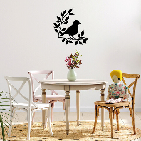 Decoratiune de perete, branch and bird, metal, dimensiune: 66 x 68 cm, negru