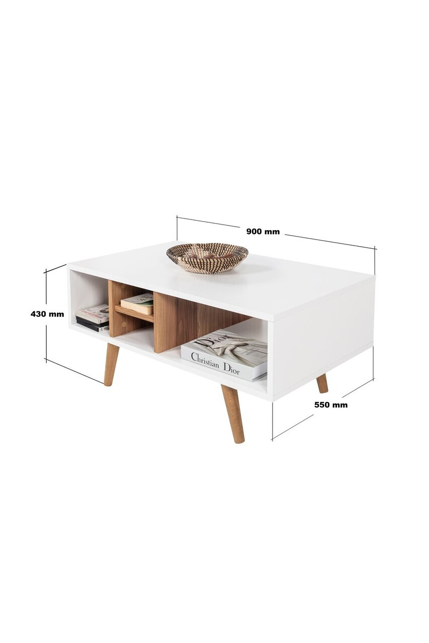 Masuta de cafea, Hanah Home, Sina 2024, 90x43x55 cm, PAL, Alb/Maro — imaginea 3